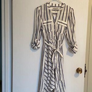 Guesss Striped Shirt Dress with Asymetrical High-Low Hem